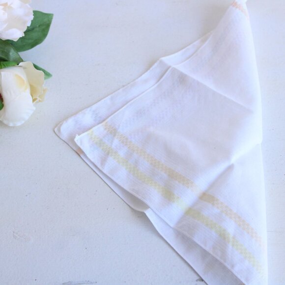 Vintage Cotton Handkerchief, White With Pastel Blue, Pink, Yellow and Orange - Picture 8 of 11
